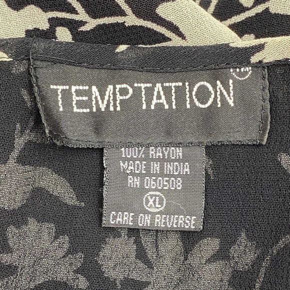 TEMPTATION Black & White Tie Waist L/S Blouse - Picture 9 of 11